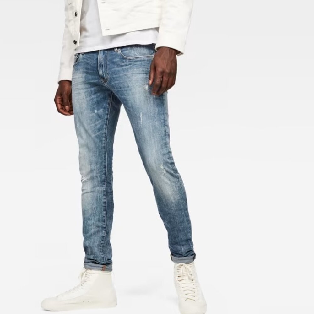 G-Star Raw Jeans 3301 Skinny Deconstructed Distressed Western Blue 33x32 $140